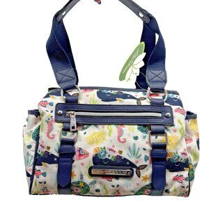 Lily Bloom Landon Satchel Ocean Turtles Print Eco Recycled Canvas Zip Bag